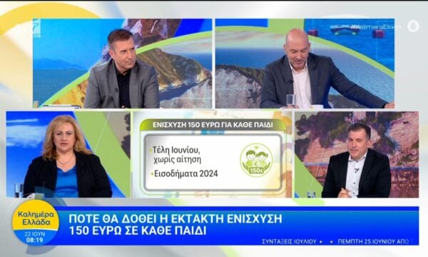 Πότε θα δοθεί η έκτακτη ενίσχυση 150 ευρώ σε κάθε παιδί – Καλημέρα Ελλάδα – 22/06/2026