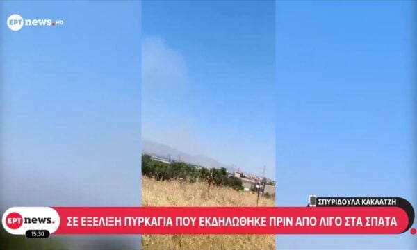 Σε εξέλιξη πυρκαγιά που εκδηλώθηκε πριν από λίγο στα Σπάτα