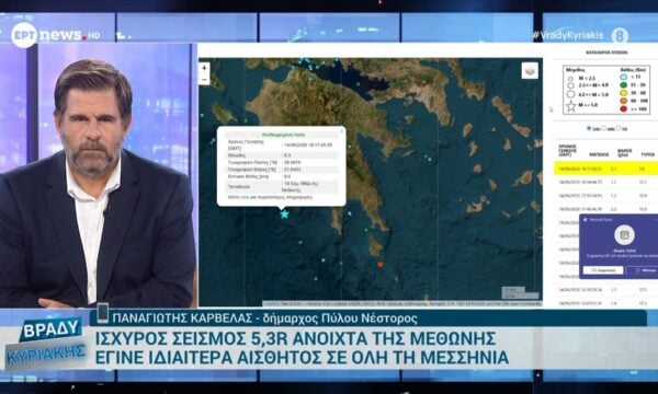 Σεισμός 5,4R στη Μεθώνη – Π. Καρβέλας, δήμαρχος Πύλου Νέστορος: «Άντεξαν οι υποδομές, όλα ήσυχα»