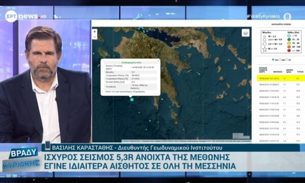 Σεισμός 5,4R στη Μεθώνη – Β. Καραστάθης, δντης Γεωδυναμικού Ινστιτούτου