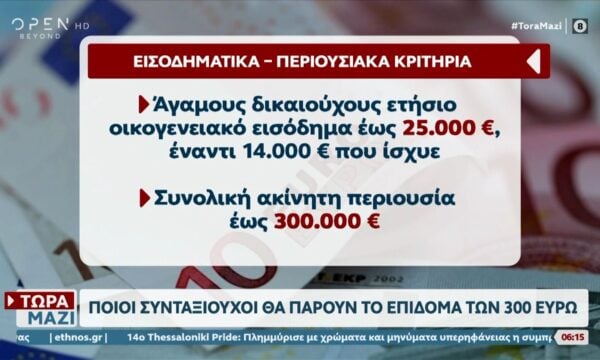 Συντάξεις: Ποιοι δικαιούνται το επίδομα των 300 ευρώ