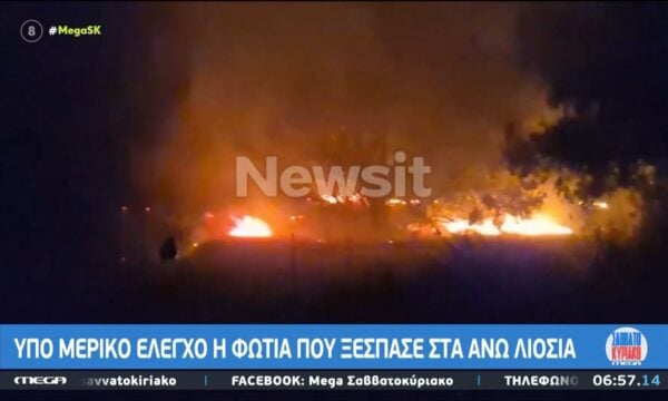 Υπό μερικό έλεγχο η φωτιά που ξέσπασε στα Άνω Λιόσια
