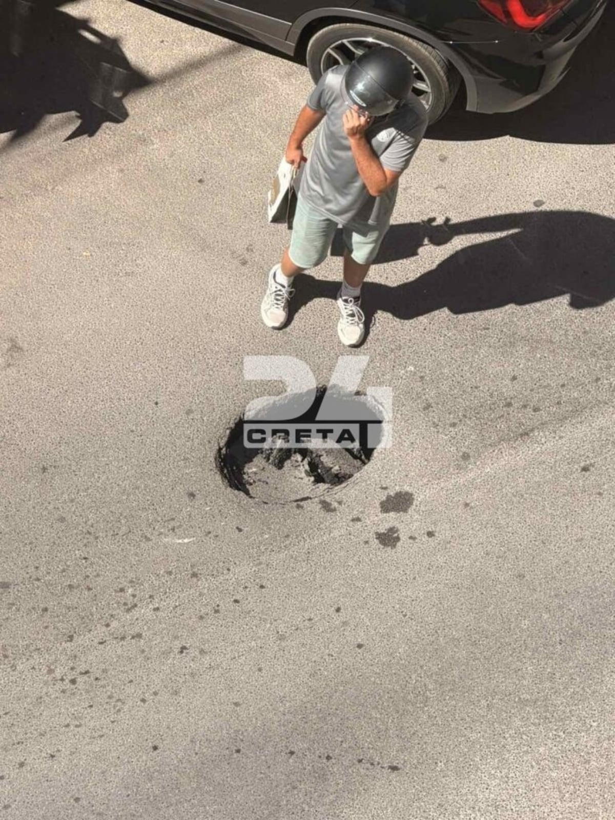 Ηράκλειο: Δύο καρέκλες ως σήμανση για επικίνδυνη λακκούβα στη μέση του δρόμου – βίντεο 8 Η τρύπα στο Ηράκλειο