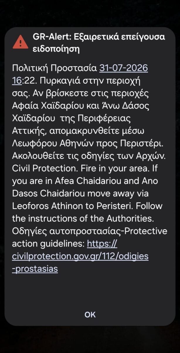 Φωτιά στην Περιφερειακή Αιγάλεω: Μήνυμα του 112 – Εκκενώνονται Άνω Δάσος και Αφαία Χαϊδαρίου 8 Φωτιά στην Περιφερειακή Αιγάλεω: Μήνυμα του 112 – Εκκενώνονται Άνω Δάσος και Αφαία Χαϊδαρίου