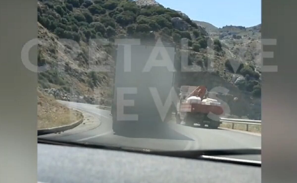 Ηράκλειο: Νταλίκα κάνει παράνομη προσπέραση πάνω σε στροφή – Δείτε βίντεο