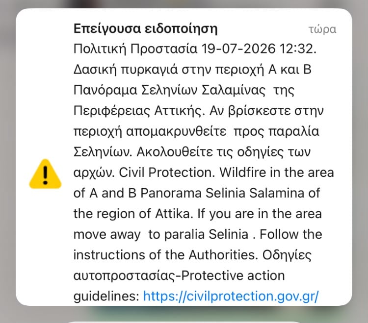 Φωτιά στη Σαλαμίνα στην περιοχή Σελίνια: Μηνύματα του 112 στους κατοίκους – «Απομακρυνθείτε προς παραλία» 10 Φωτιά στη Σαλαμίνα στην περιοχή Σελίνια: Μηνύματα του 112 στους κατοίκους – «Απομακρυνθείτε προς παραλία»