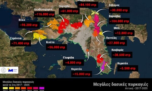 38% των δασών της Αττικής κάηκε μέσα στα τελευταία 9 χρόνια