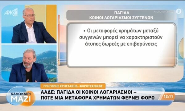 ΑΑΔΕ: Παγίδα οι κοινοί λογαριασμοί – Καλοκαίρι Μαζί – 24/07/2026