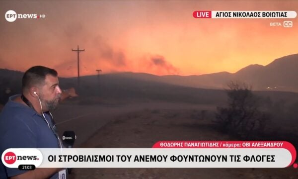 Άγιος Νικόλαος Βοιωτίας: Οι στροβιλισμοί του ανέμου φουντώνουν τις φλόγες