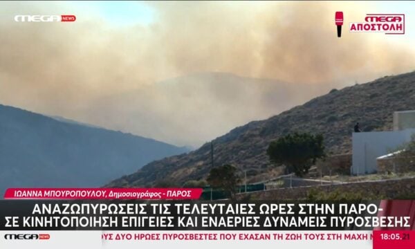Αναζωπυρώσεις τις τελευταίες ώρες στην Πάρο – Επιχειρούν εναέρια μέσα