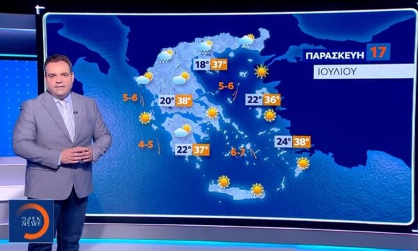 Δελτίο καιρού 16/07/2026: Με πολλή ζέστη και μελτέμια στο Αιγαίο θα κυλήσει η ημέρα