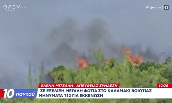 Έκτακτη είδηση: Μεγάλη φωτιά σε εξέλιξη στο Καλαμάκι Βοιωτίας