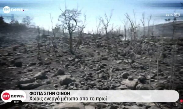 Φωτιά στην Οινόη: Χωρίς ενεργό μέτωπο από το πρωί