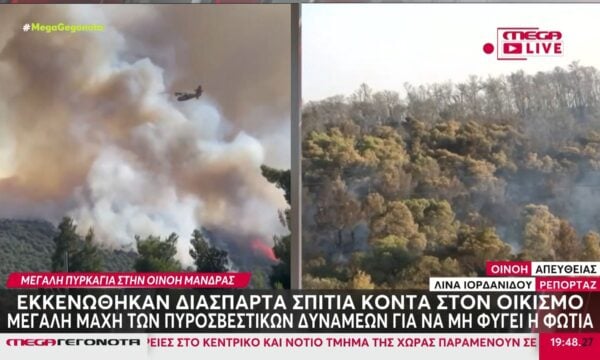 Φωτιά στην Οινόη: Ενισχύθηκαν οι επίγειες και εναέριες δυνάμεις – Από τσιγάρο φέρεται να ξεκίνησε η φωτιά