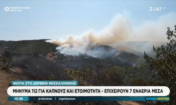 Φωτιά στο Δερβένι Θεσσαλονίκης: Μήνυμα για καπνούς και ετοιμότητα