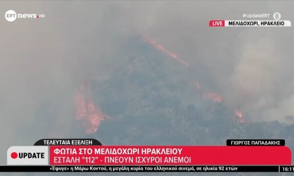 Φωτιά στο Μελιδοχώρι Ηρακλείου – Εστάλη “112”, πνέουν ισχυροί άνεμοι