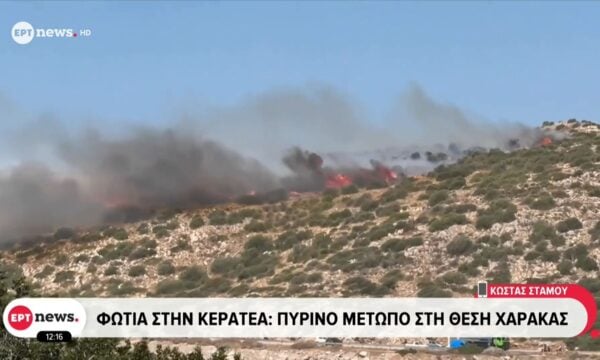 Φωτιά την Κερατέα: Πύρινο μέτωπο στη θέση Χάρακας