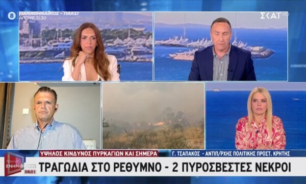 Γ. Τσαπάκος για φωτιά στην Κρήτη: «Το μέτωπο παραμένει ενεργό και είναι πολύ μεγαλο»