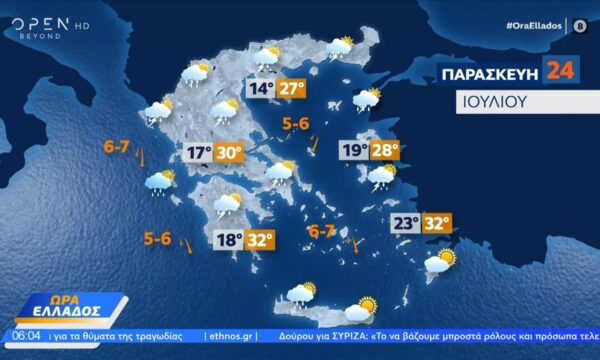 Καιρός 24/07/2026: Έντονες άστατες καιρικές συνθήκες
