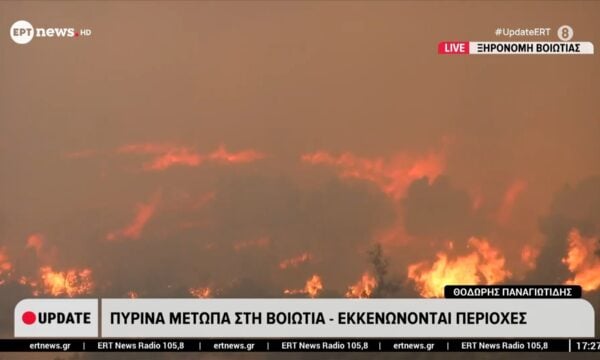 Ξηρονομή Βοιωτίας: Μαίνεται ασταμάτητη η φωτιά – Εκκενώνονται περιοχές