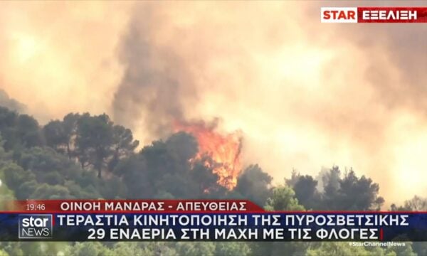 Μεγάλη δασική πυρκαγιά στην Οινόη Μάνδρας