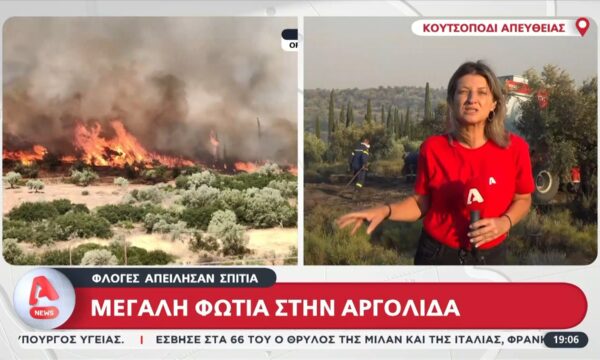 Μεγάλη φωτιά στην Αργολίδα – Φλόγες απείλησαν σπίτια