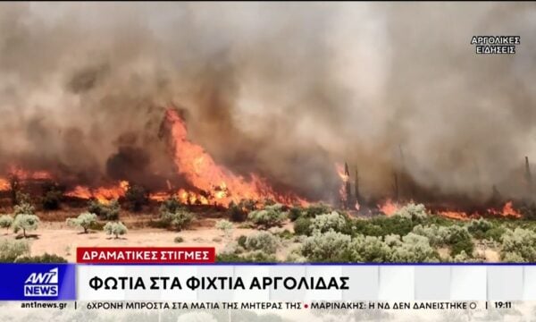 Μεγάλη φωτιά στο Φίχτι Αργολίδας: Στις φλόγες σπίτια, αποθήκες και καλλιέργειες