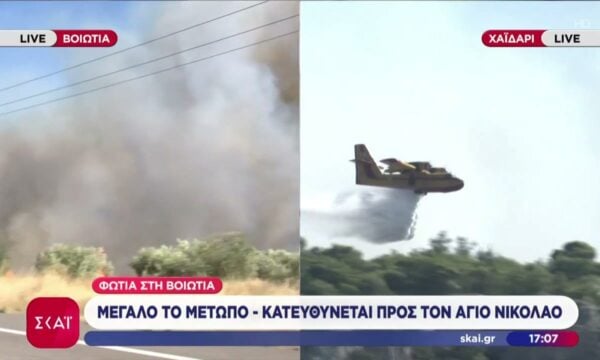 Μεγάλο μέτωπο φωτιάς στην Βοιωτία – Κατευθύνεται προς τον Άγιο Νικόλαο