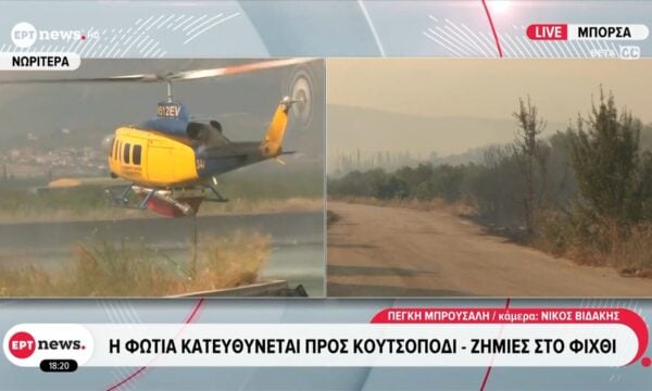 Μπόρσα: Η φωτιά κατευθύνεται προς Κουτσοπόδι – Ζημιές στο Φίχθι