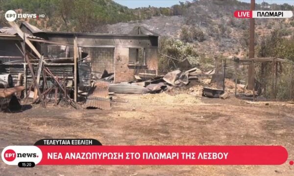 Νέα αναζωπύρωση στο Πλωμάρι της Λέσβου