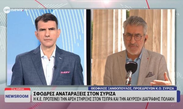 Ο προεδρεύων Κ.Ο ΣΥΡΙΖΑ Θεόφιλος Ξανθόπουλος στο ΕΡΤnews