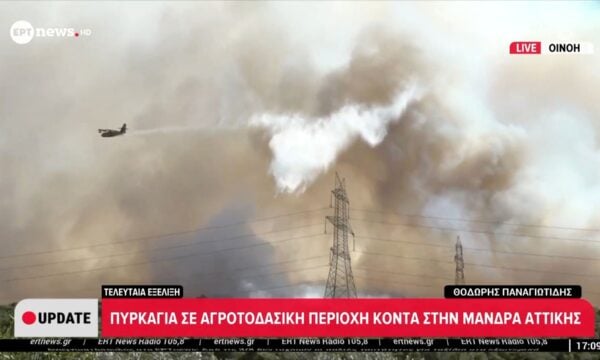 Οινόη: Επιχειρούν εναέρια μέσα – Ζωντανή εικόνα με ρίψεις νερού στο μέτωπο