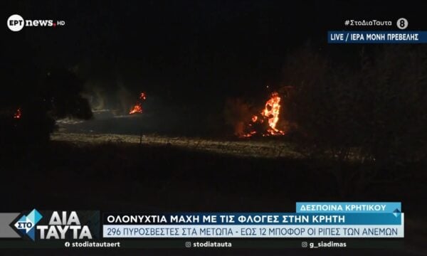 Ολονύχτια μάχη με τις φλόγες στην Κρήτη – 296 πυροσβέστες στα μέτωπα