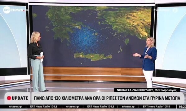 Πάνω από 120 χιλιόμετρα ανα ώρα οι ριπές των ανέμων στα πύρινα μέτωπα
