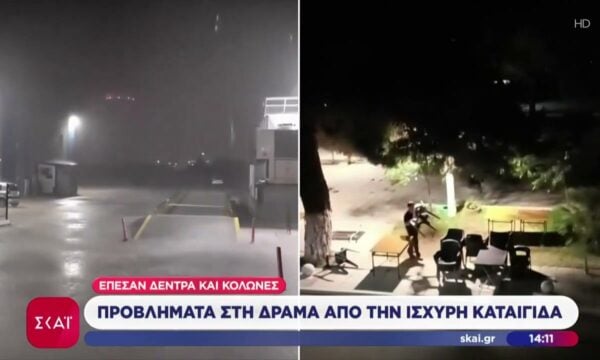 Προβλήματα στη Δράμα από την ισχυρή καταιγίδα, έπεσαν δέντρα και κολώνες