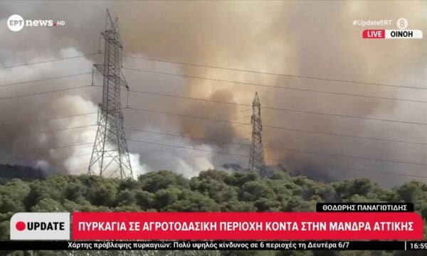 Πυρκαγιά σε αγροτοδασική περιοχή κοντά στη Μάνδρα Αττικής