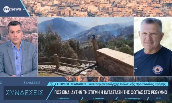 Ρέθυμνο – Αντιπεριφερειάρχης Πολιτικής Προστασίας: «Δεν μπορούν να επιχειρήσουν τα εναέρια μέσα λόγω των ανέμων»