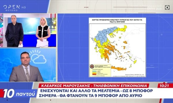 Ριπές ανέμων έως 129 χλμ./ώρα – Ενισχύονται τα μελτέμια, έως 9 μποφόρ