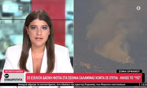 Σε εξέλιξη φωτιά στα Σελίνια Σαλαμίνας κοντά σε σπίτια