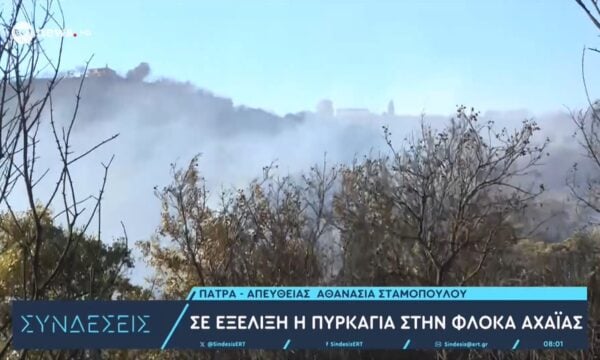 Σε εξέλιξη η πυρκαγιά στην Φλόκα Αχαΐας