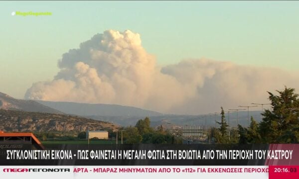Συγκλονιστική εικόνα – Πώς φαίνεται η μεγάλη φωτιά στη Βοιωτία από την περιοχή του Κάστρου