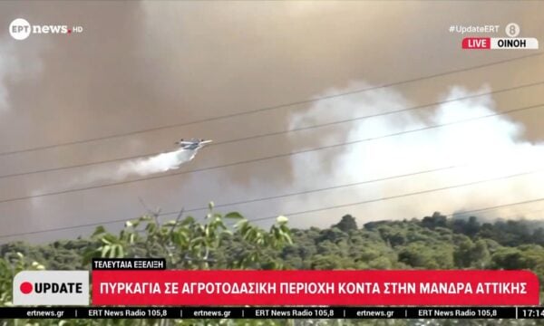 Συνεχείς ρίψεις νερού από αεροσκάφη στο μέτωπο κοντά στην Οινόη