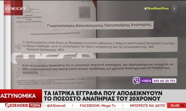 Τα ιατρικά έγραφα που αποδεικνύουν το ποσοστό αναπηρίας του 20χρονου στο Άργος