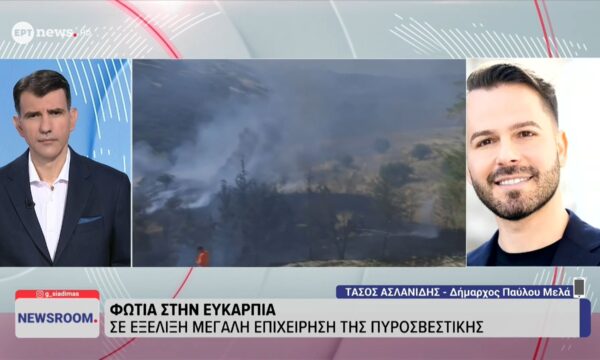 Θεσσαλονίκη: Σε εξέλιξη φωτιά στην Ευκαρπία –  Ο δήμαρχος Παύλου Μελά Δημήτρης Ασλανίδης στο ΕΡΤnews