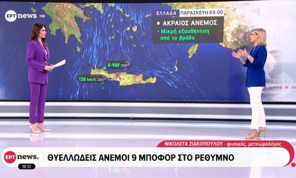 Θυελλώδεις ανέμοι 9 μποφόρ στο Ρέθυμνο – Μικρή εξασθένηση των ανέμων τις επόμενες ώρες
