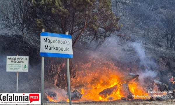 Φωτιά στην Κεφαλονιά: Συνεχής μάχη με τις αναζωπυρώσεις, οι φλόγες έφτασαν στα σπίτια