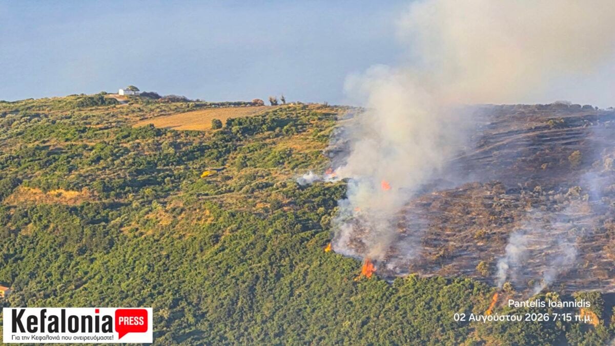 Φωτιά στην Κεφαλονιά: Συνεχής μάχη με τις αναζωπυρώσεις, οι φλόγες έφτασαν στα σπίτια