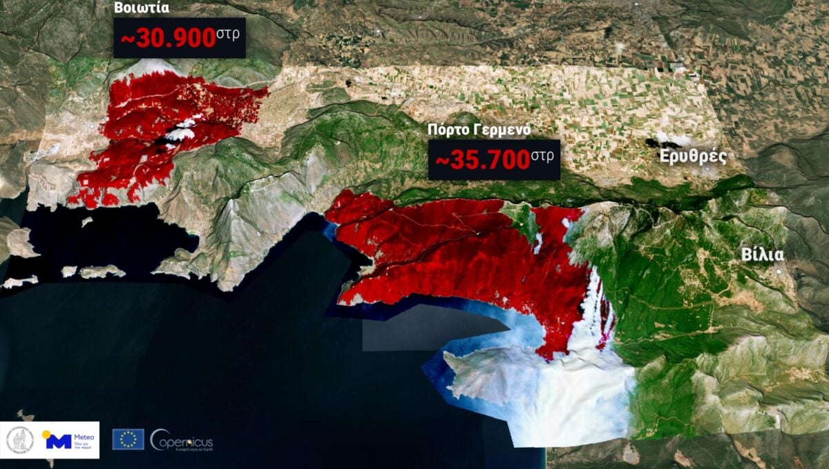 Φωτιά σε Βοιωτία και Αττική: Πάνω από 65.000 στρέμματα καταστράφηκαν – Χάρτης