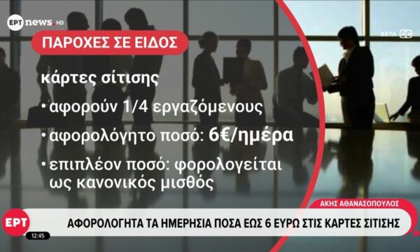 Αφορολόγητα τα ημερήσια πόσα έως 6 ευρώ στις κάρτες σίτισης