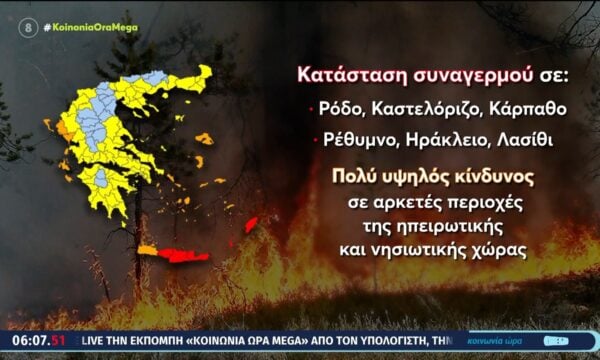 Ακραίος κίνδυνος πυρκαγιάς για αυτές τις περιοχές σήμερα